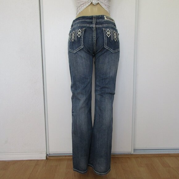 New ROCK & ROLL Cowgirl Jeans Size 32 X 34 Embellished Bootcut Denim - Picture 6 of 14
